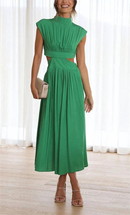 🌴 Rochie Midi cu Talie Decupată și Buzunare pentru Vacanță