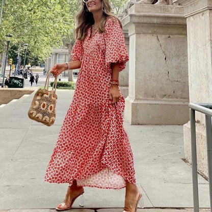 💖 Rochie Maxi Elegantă cu Mâneci Puff și Imprimat Floral pentru Femei