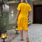 Moda femeilor culoare solidă V-Neck buton vrac rochie