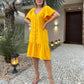 Moda femeilor culoare solidă V-Neck buton vrac rochie