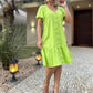 Moda femeilor culoare solidă V-Neck buton vrac rochie