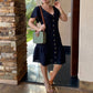 Moda femeilor culoare solidă V-Neck buton vrac rochie