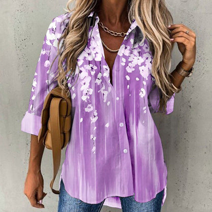 🌺 Cămașă cu Imprimare Florală pentru Femei, Cu Butoni și Croială Oversized
