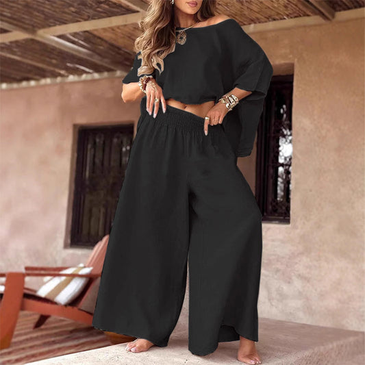 💕Femei Casual Off Top umăr cu pantaloni largi picior