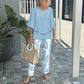 💖Set pantaloni imprimați și top cu gât rotund pentru femei