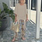 💖Set pantaloni imprimați și top cu gât rotund pentru femei