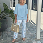 💖Set pantaloni imprimați și top cu gât rotund pentru femei