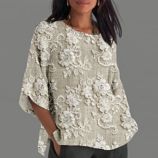 ✨Tricou lejer cu mâneci 3/4 cu imprimeu floral 3D