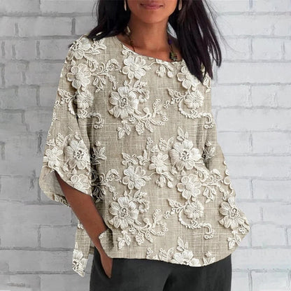 ✨Tricou lejer cu mâneci 3/4 cu imprimeu floral 3D