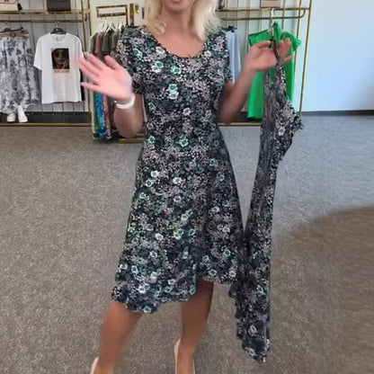 Rochie casual pentru femei, cu decolteu rotund și imprimeu floral